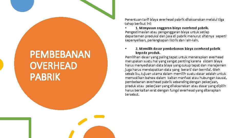 Penentuan tarif biaya overhead pabrik dilaksanakan melalui tiga tahap berikut ini: • 1. Menyusun