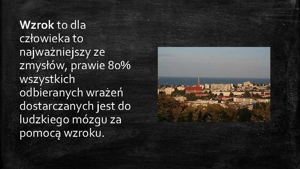 Wzrok to dla człowieka to najważniejszy ze zmysłów, prawie 80% wszystkich odbieranych wrażeń dostarczanych