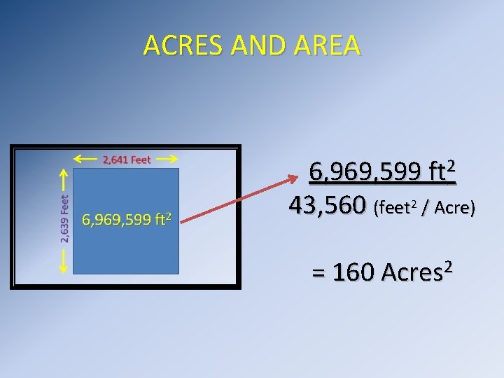 ACRES AND AREA 6, 969, 599 ft 2 43, 560 (feet 2 / Acre)