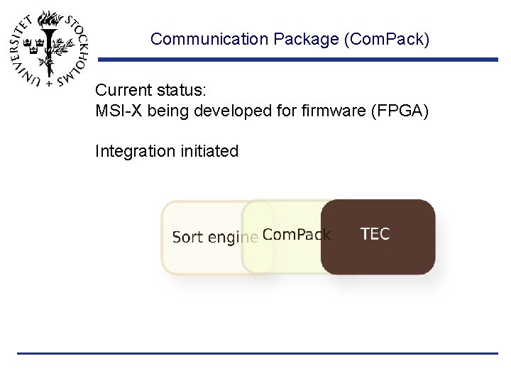 Communication Package (Com. Pack) Current status: MSI-X being developed for firmware (FPGA) Integration initiated