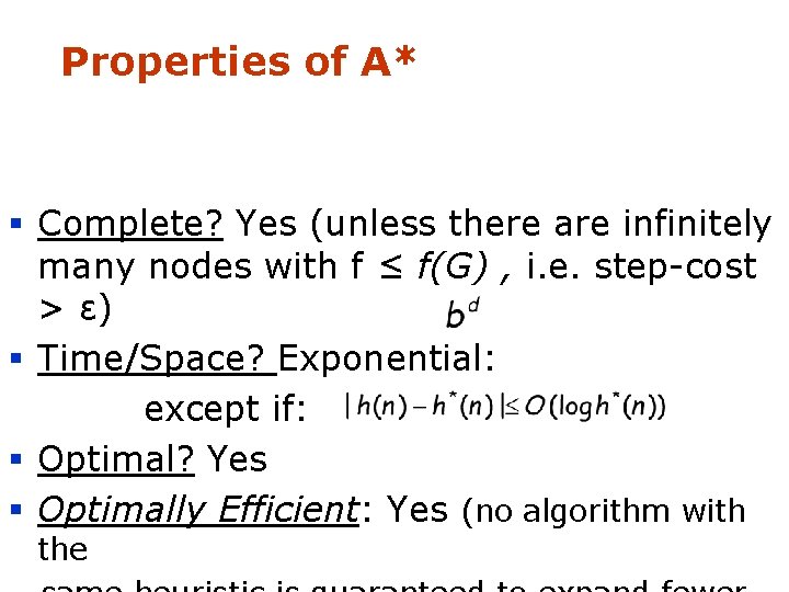 Properties of A* § Complete? Yes (unless there are infinitely many nodes with f