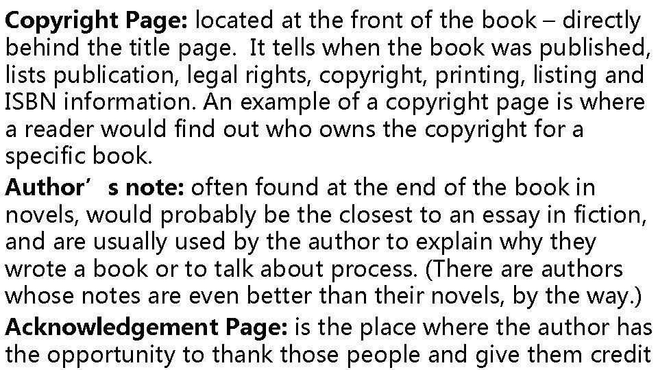 Parts of a Book Vocabulary for Parts of