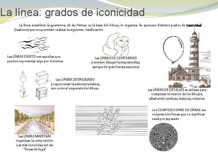 La línea: grados de iconicidad La línea establece la apariencia de las formas: es