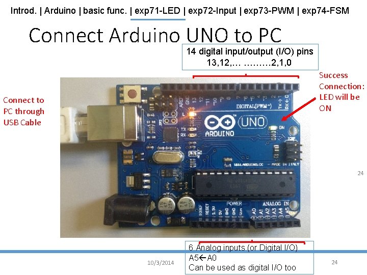 Introd. | Arduino | basic func. | exp 71 -LED | exp 72 -Input