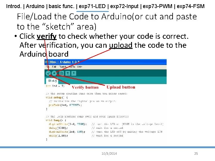 Introd. | Arduino | basic func. | exp 71 -LED | exp 72 -Input