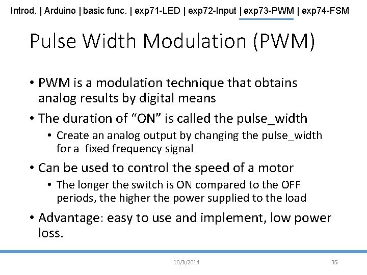 Introd. | Arduino | basic func. | exp 71 -LED | exp 72 -Input