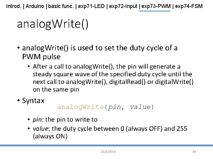 Introd. | Arduino | basic func. | exp 71 -LED | exp 72 -Input
