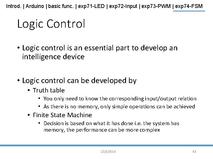 Introd. | Arduino | basic func. | exp 71 -LED | exp 72 -Input