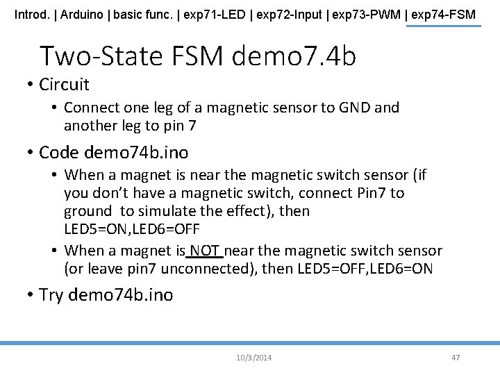 Introd. | Arduino | basic func. | exp 71 -LED | exp 72 -Input
