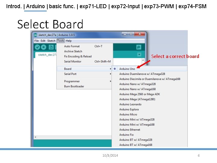 Introd. | Arduino | basic func. | exp 71 -LED | exp 72 -Input