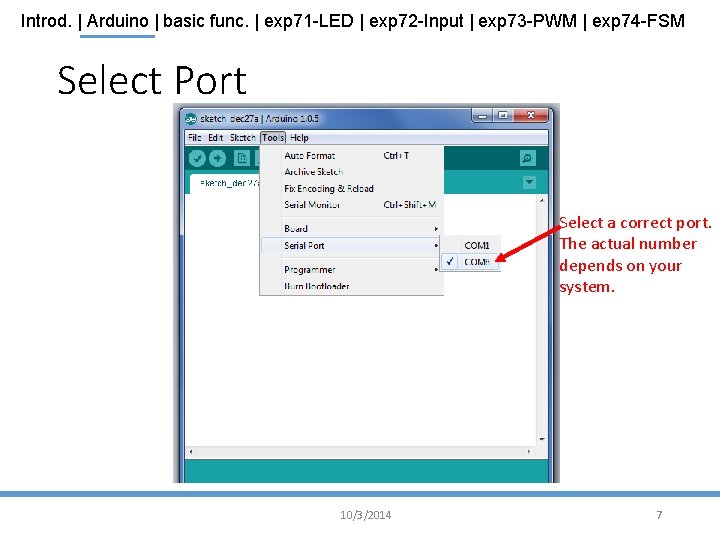 Introd. | Arduino | basic func. | exp 71 -LED | exp 72 -Input