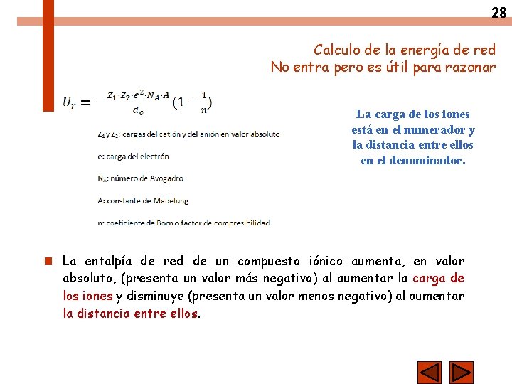 28 Calculo de la energía de red No entra pero es útil para razonar