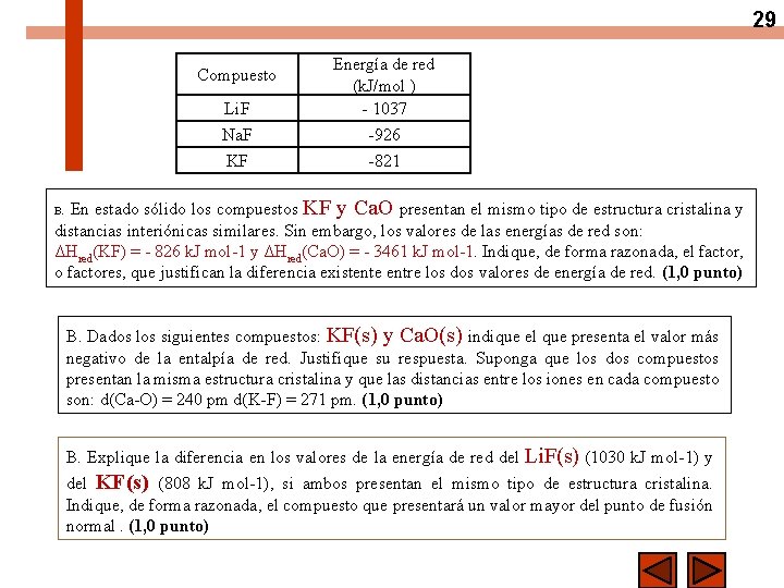29 Compuesto Li. F Na. F KF Energía de red (k. J/mol ) -