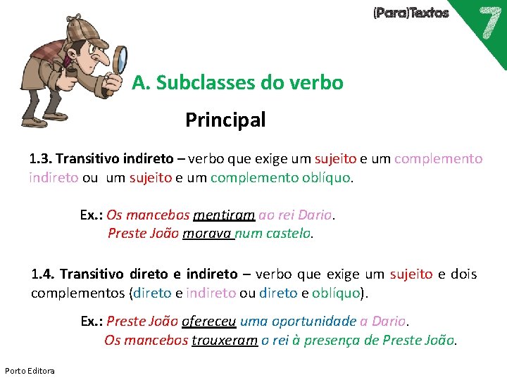 A. Subclasses do verbo Principal 1. 3. Transitivo indireto – verbo que exige um