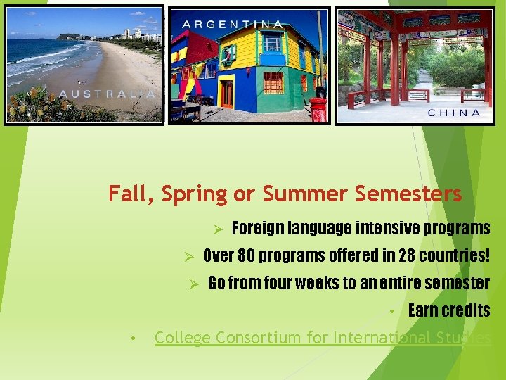 Fall, Spring or Summer Semesters Ø Ø Ø Foreign language intensive programs Over 80