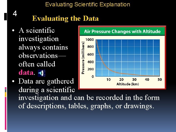 Evaluating Scientific Explanation 4 Evaluating the Data • A scientific investigation always contains observations—