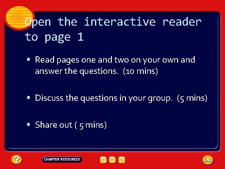Open the interactive reader to page 1 Read pages one and two on your