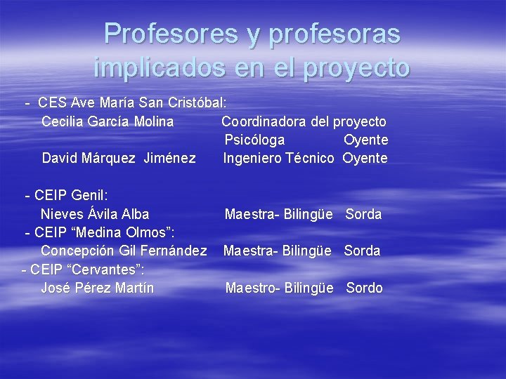 Profesores y profesoras implicados en el proyecto - CES Ave María San Cristóbal: Cecilia