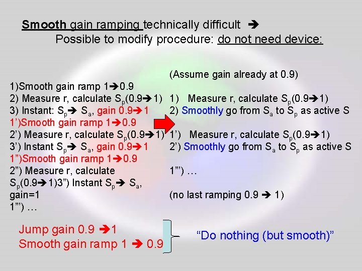 Smooth gain ramping technically difficult Possible to modify procedure: do not need device: (Assume