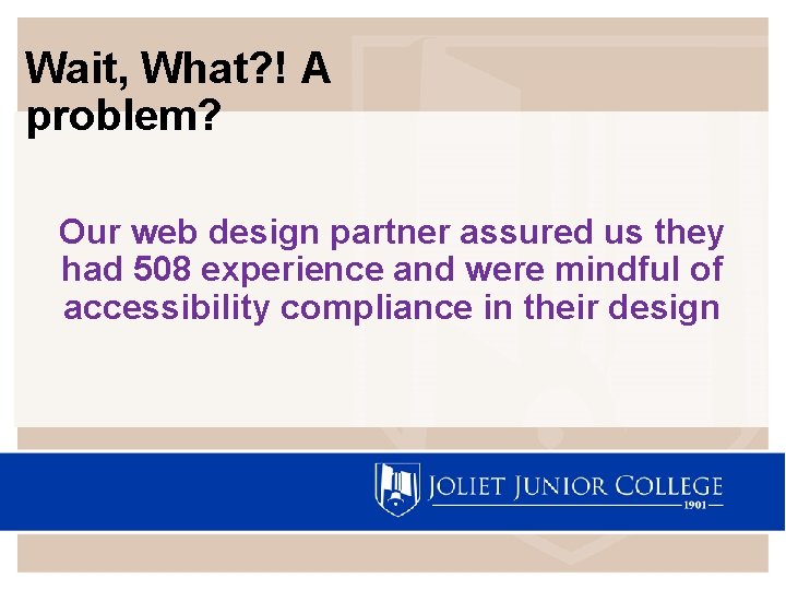 Wait, What? ! A problem? Our web design partner assured us they had 508