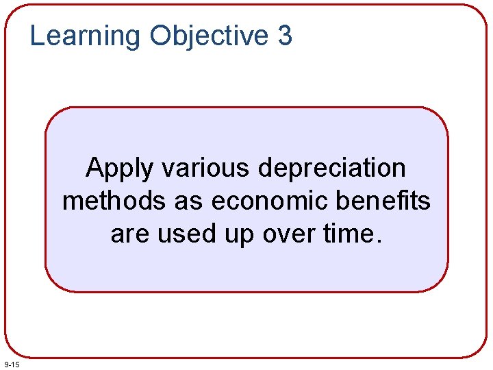 Learning Objective 3 Apply various depreciation methods as economic benefits are used up over