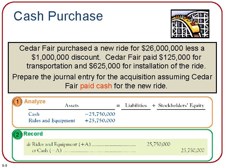 Cash Purchase Cedar Fair purchased a new ride for $26, 000 less a $1,