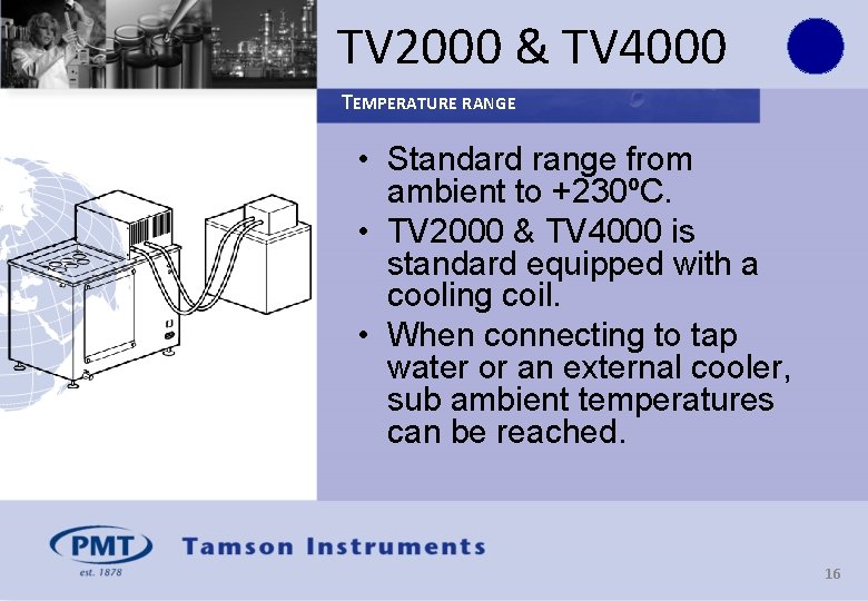 TV 2000 & TV 4000 TEMPERATURE RANGE • Standard range from ambient to +230ºC.