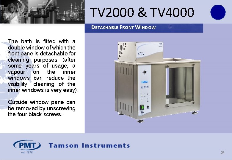 TV 2000 & TV 4000 DETACHABLE FRONT WINDOW The bath is fitted with a