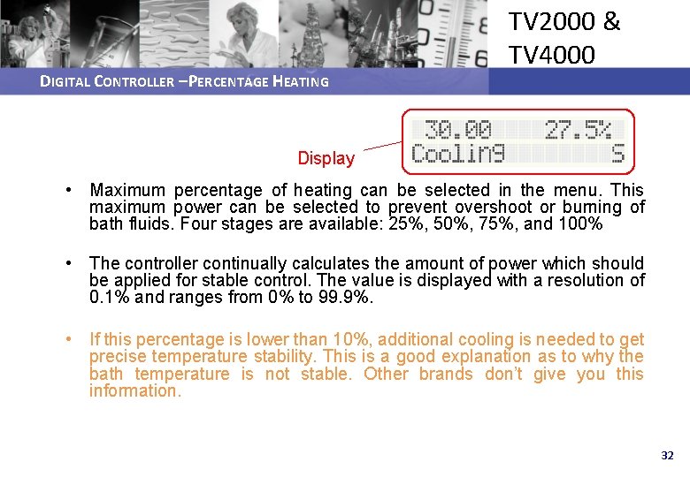 DIGITAL CONTROLLER – PERCENTAGE HEATING TV 2000 & TV 4000 Display • Maximum percentage