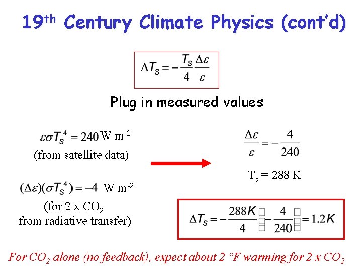 19 th Century Climate Physics (cont’d) Plug in measured values W m-2 (from satellite