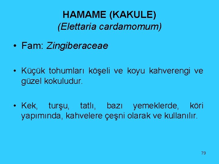 HAMAME (KAKULE) (Elettaria cardamomum) • Fam: Zingiberaceae • Küçük tohumları köşeli ve koyu kahverengi