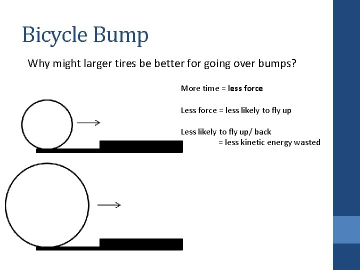 Bicycle Bump Why might larger tires be better for going over bumps? More time