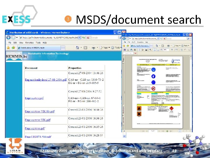 3 12 January 2009 MSDS/document search SDS batch generation, distribution and web interface 28
