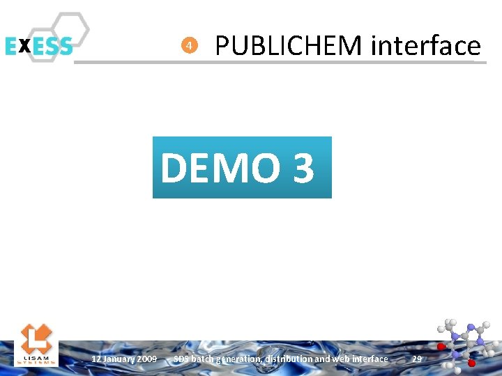 4 PUBLICHEM interface DEMO 3 12 January 2009 SDS batch generation, distribution and web