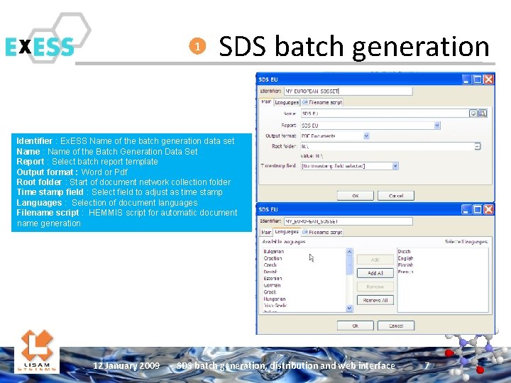 1 SDS batch generation Identifier : Ex. ESS Name of the batch generation data