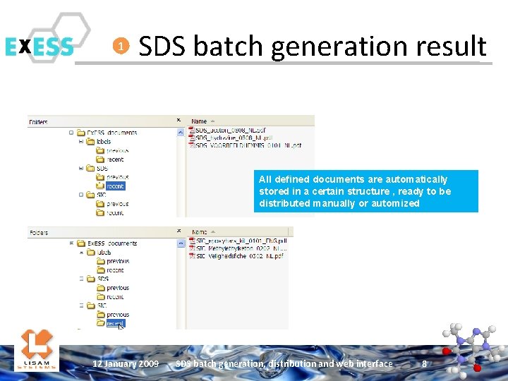 1 SDS batch generation result All defined documents are automatically stored in a certain