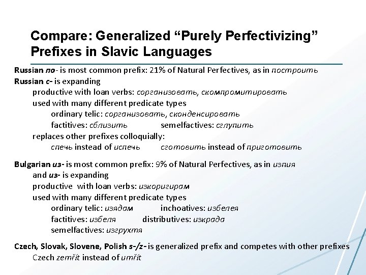 Compare: Generalized “Purely Perfectivizing” Prefixes in Slavic Languages Russian по- is most common prefix: