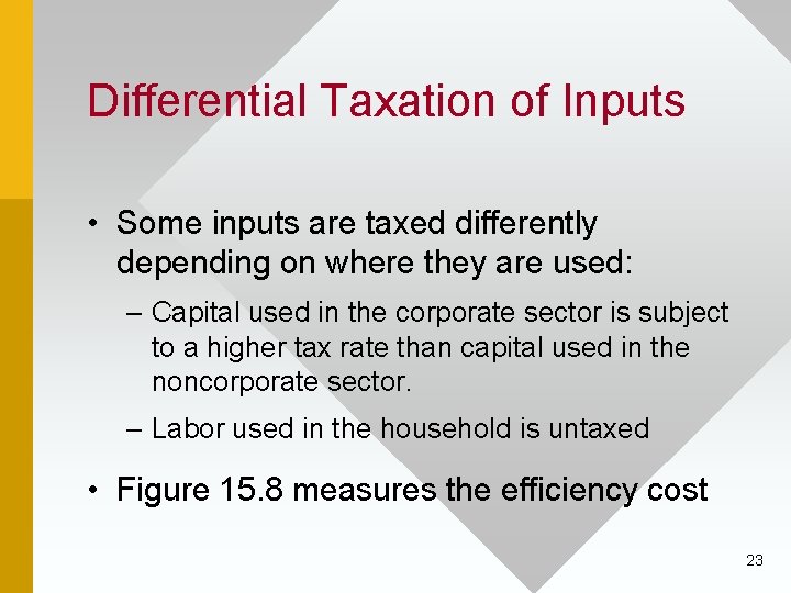 Differential Taxation of Inputs • Some inputs are taxed differently depending on where they