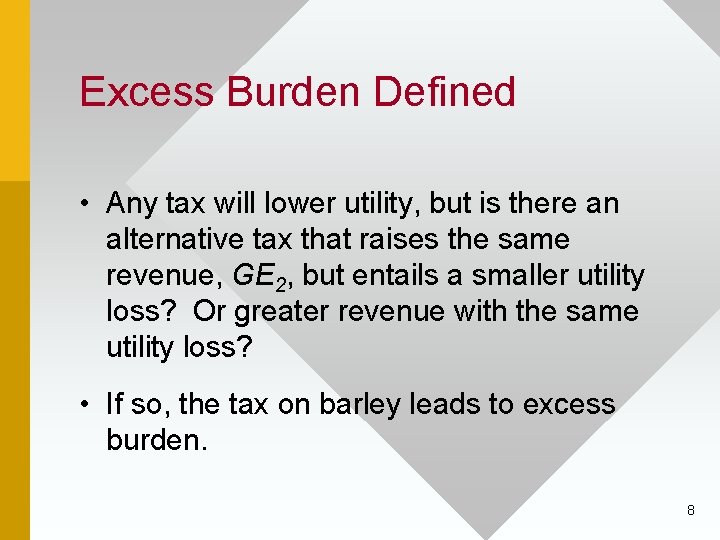 Excess Burden Defined • Any tax will lower utility, but is there an alternative