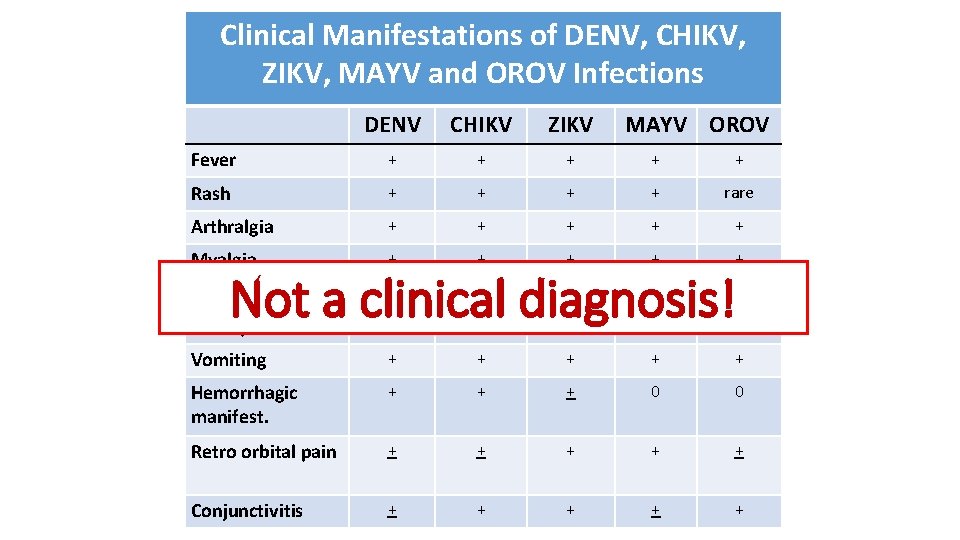 Clinical Manifestations of DENV, CHIKV, ZIKV, MAYV and OROV Infections DENV CHIKV ZIKV MAYV