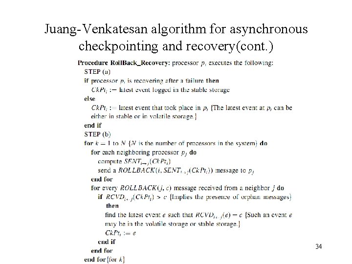 Juang-Venkatesan algorithm for asynchronous checkpointing and recovery(cont. ) 34 