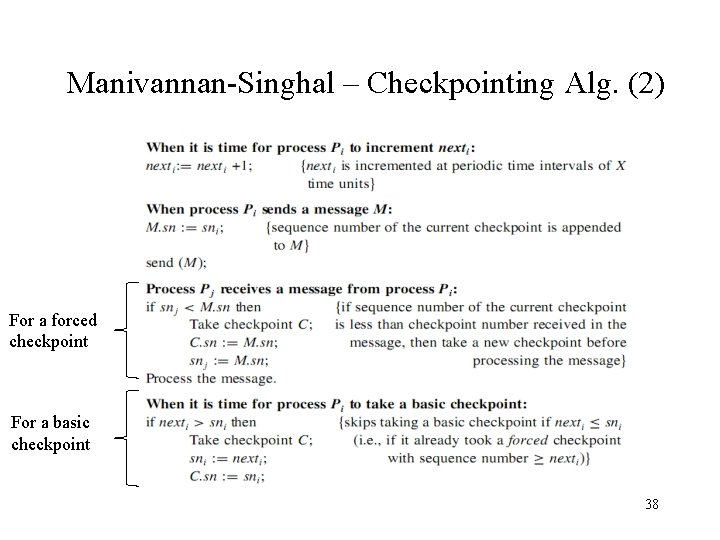 Manivannan-Singhal – Checkpointing Alg. (2) For a forced checkpoint For a basic checkpoint 38