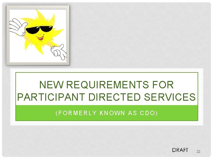 NEW REQUIREMENTS FOR PARTICIPANT DIRECTED SERVICES (FORMERLY KNOWN AS CDO) 22 