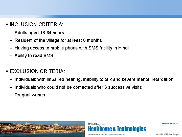  INCLUSION CRITERIA: – Adults aged 18 -64 years – Resident of the village