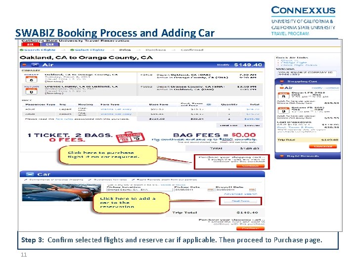 SWABIZ Booking Process and Adding Car Step 3: Confirm selected flights and reserve car