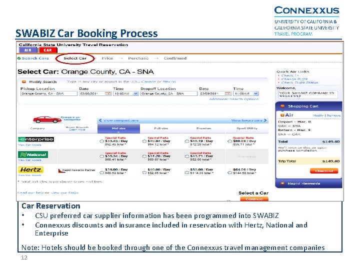 SWABIZ Car Booking Process Car Reservation • • CSU preferred car supplier information has