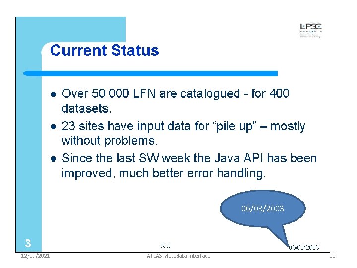 06/03/2003 12/09/2021 ATLAS Metadata Interface 11 