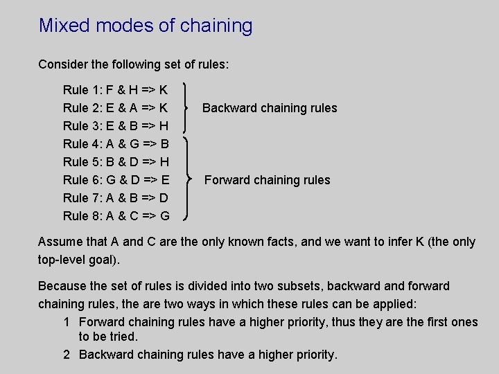 Mixed modes of chaining Consider the following set of rules: Rule 1: F &