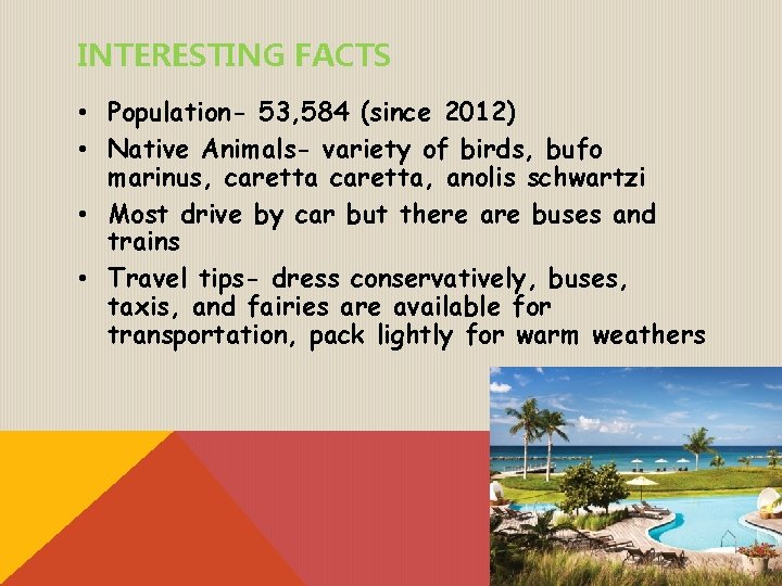 INTERESTING FACTS • Population- 53, 584 (since 2012) • Native Animals- variety of birds,