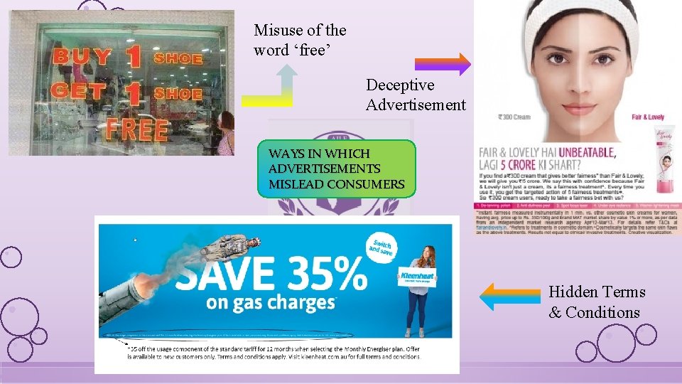 Misuse of the word ‘free’ Deceptive Advertisement WAYS IN WHICH ADVERTISEMENTS MISLEAD CONSUMERS Hidden